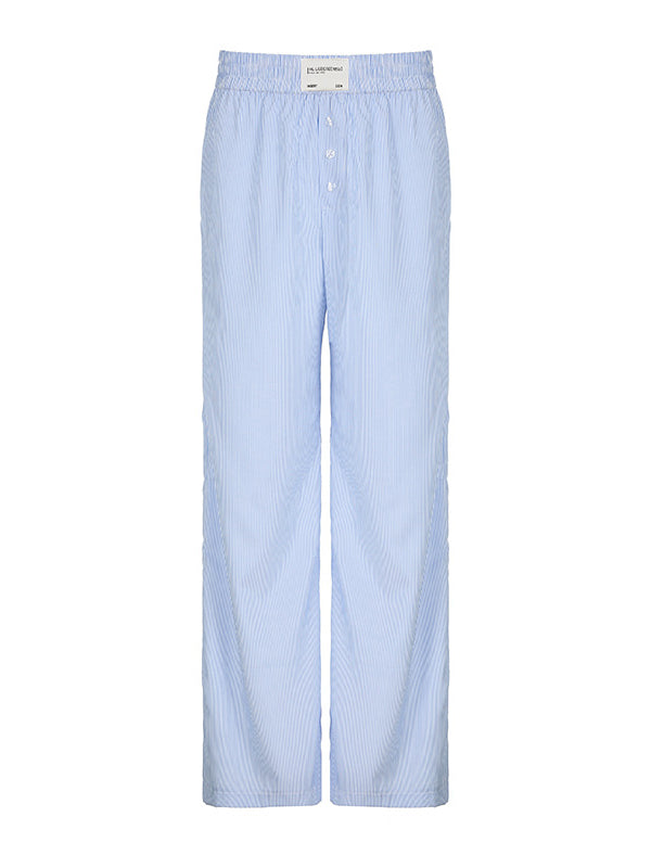 High Waisted Loose Elasticity Split-Joint Striped Pants Trousers