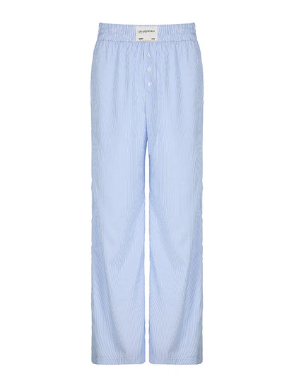 High Waisted Loose Elasticity Split-Joint Striped Pants Trousers