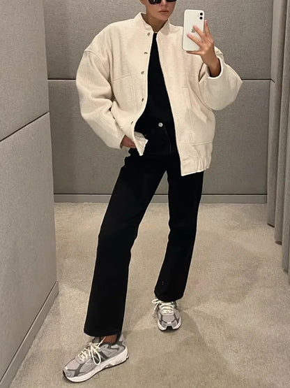 Long Sleeves Loose Split-Joint Round-Neck Outerwear