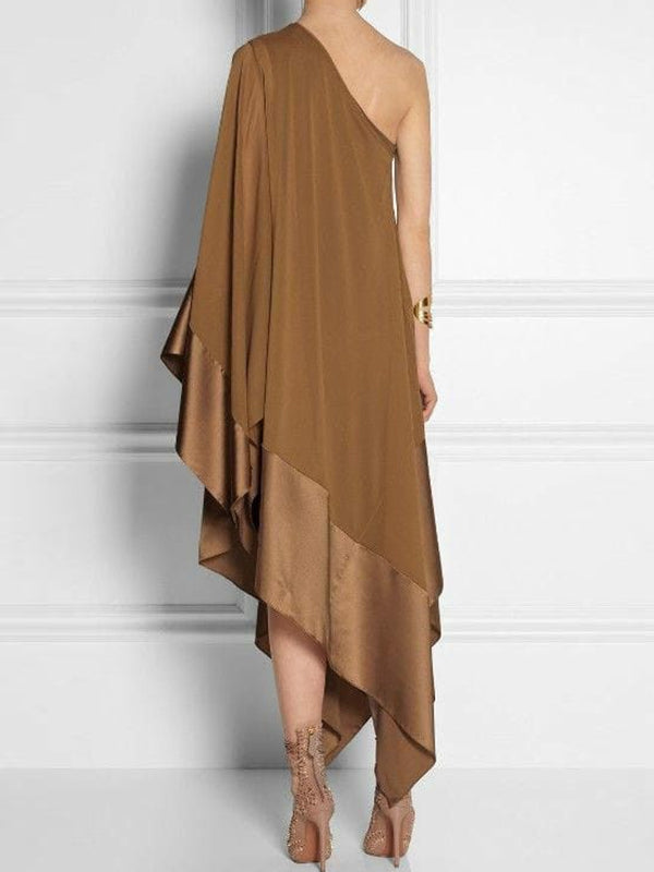 Loose Asymmetric Split-Joint One-Shoulder Maxi Dresses