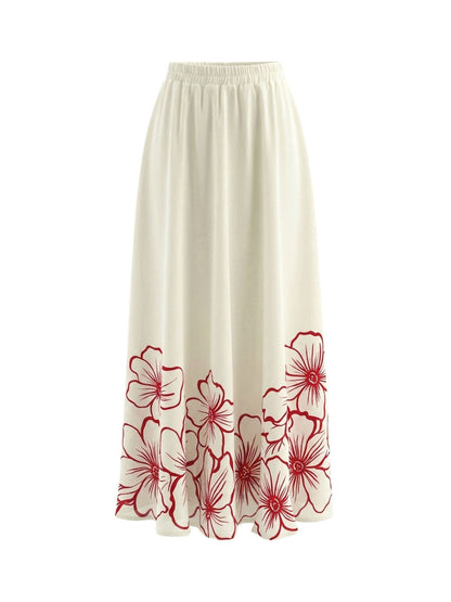 High Waisted Contrast Color Floral Printed Pleated Pockets Skirts Bottoms