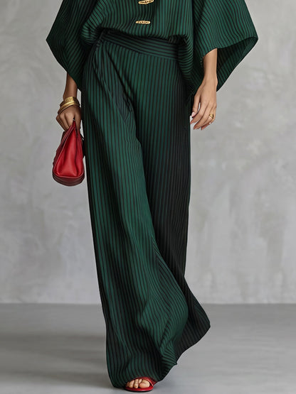 Striped Pockets Elasticity Contrast Color Wide Leg Loose Trousers Pants
