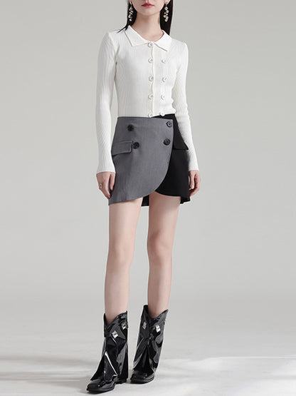 Long Sleeves Skinny Buttoned Solid Color Lapel Cardigan Tops