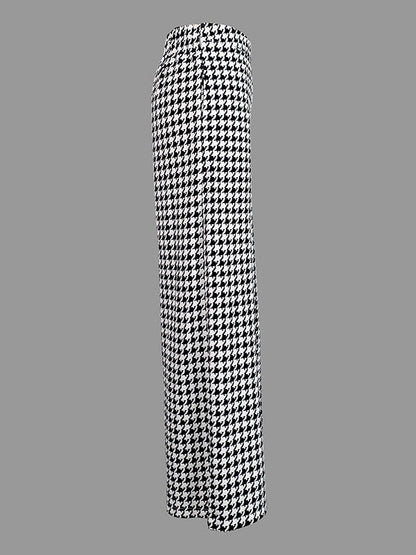 Loose Wide Leg Houndstooth Casual Pants Bottoms Trousers