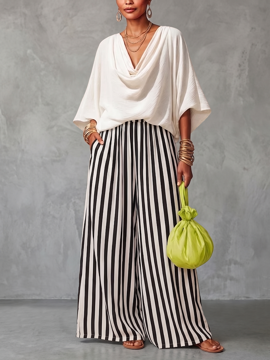 Solid Color Three-quarter Sleeves Loose Heaps Collar Blouses&shirts Tops