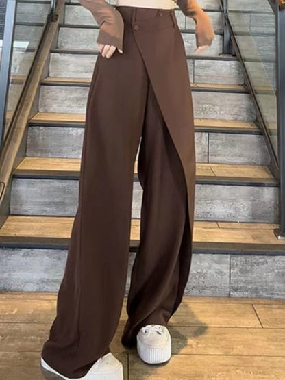 High Waisted Irregularity Buttoned Solid Color Split-Joint Pants Trousers
