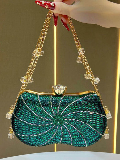 Chains Geometric Lock Rhine Stones Shiny Evening Bags & Clutches Mini Bags