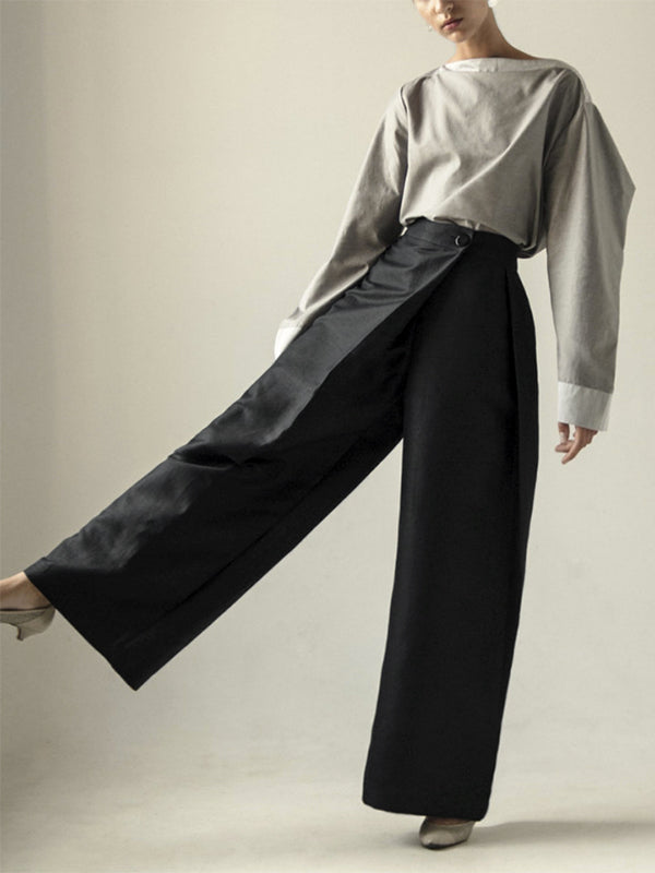 Loose Wide Leg Asymmetric Solid Color Casual Pants Bottoms Trousers
