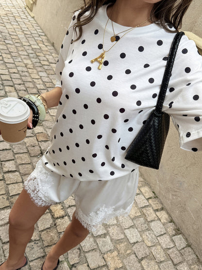 Polka Dot Short Sleeves Bloomers Round-neck T-Shirts Tops