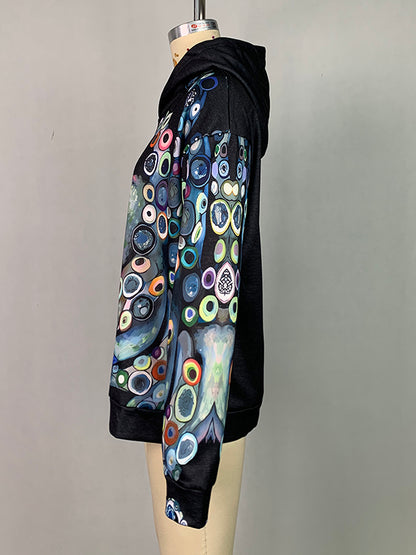 Long Sleeves Printed Hooded Hoodies Tops