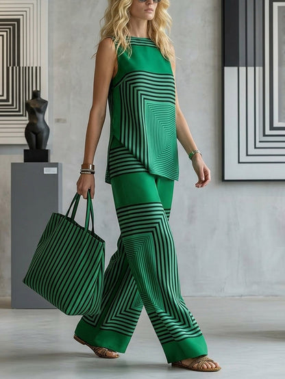 Loose Wide Leg Contrast Color Pockets Pants Trousers