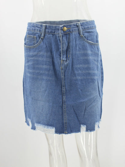 Denim Fringed Short Skirts Bottoms