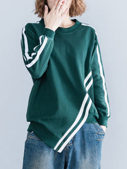 Cropped Long Sleeves Striped Round-Neck Hoodies&Sweatshirt