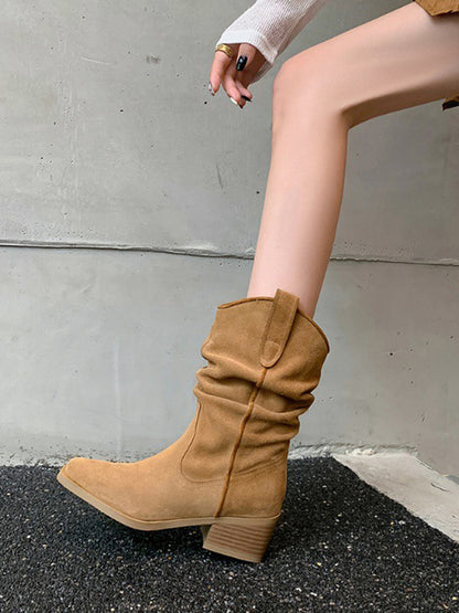 Pointed-Toe Split-Joint Boots Pumps
