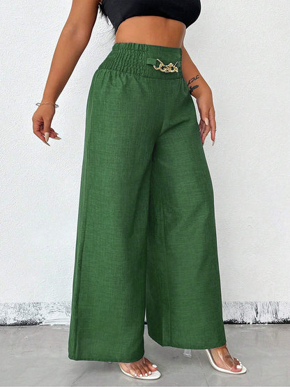 High Waisted Loose Elasticity Solid Color Pants Trousers
