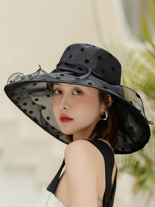 Flower Shape Gauze Polka Dot See-Through Split-Joint Sun Hat