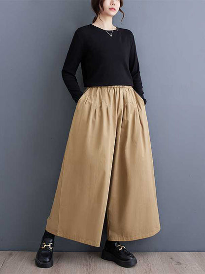 Loose Wide Leg Elasticity Embroidered Pleated Ninth Pants Trousers