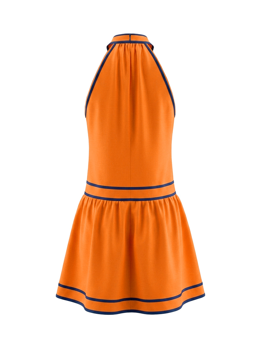 A-Line Sleeveless Contrast Color Pockets Zipper Halter-Neck Mini Dresses