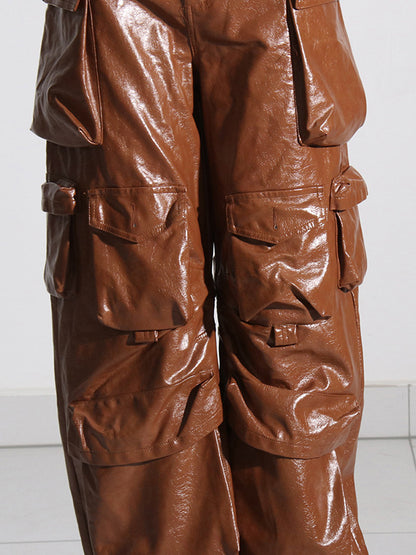 Loose Pockets Solid Color Pants Trousers