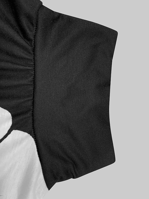 Long Sleeves Loose Asymmetric Floral Printed Split-Joint High Neck T-Shirts