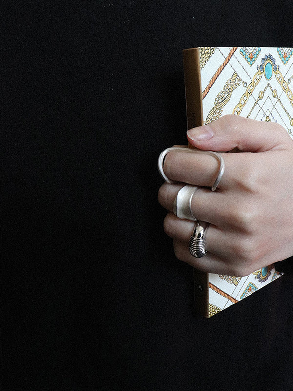 Solid Color Textured Creases Design Sense Rings Accessories