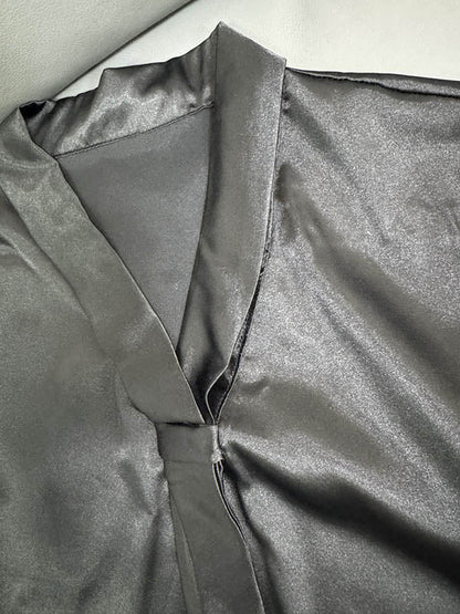 Long Sleeves Loose Solid Color Split-Joint Streamer Scarf Collar Blouses&Shirts Tops