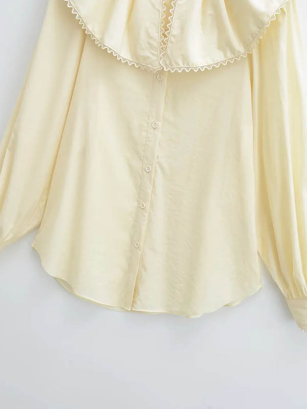 Loose Puff Sleeves Pleated See-Through Solid Color Split-Joint Peter Pan Collar Blouses&Shirts Tops