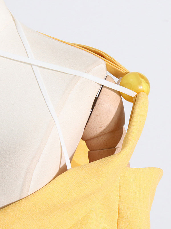 Long Sleeves Loose Asymmetric Buttoned Hollow Solid Color Tied Asymmetric Collar Blazer
