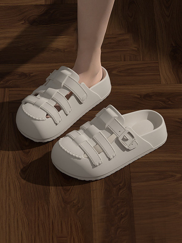 Hollow Round-Toe Split-Joint Platform Shoes Sandals