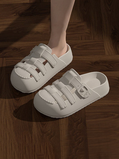 Hollow Round-Toe Split-Joint Platform Shoes Sandals