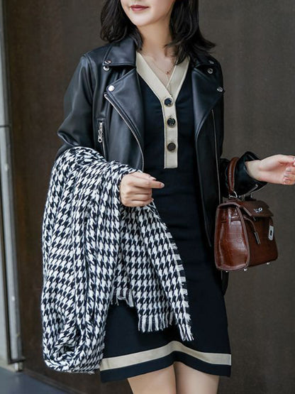 Fringed Houndstooth Keep Warm Shawl&Scarf