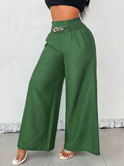High Waisted Loose Elasticity Solid Color Pants Trousers