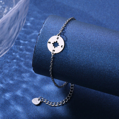 Simple Stainless Steel Compass Pendant Bracelet Simple Design Black Rose Gold Silver Yellow Options
