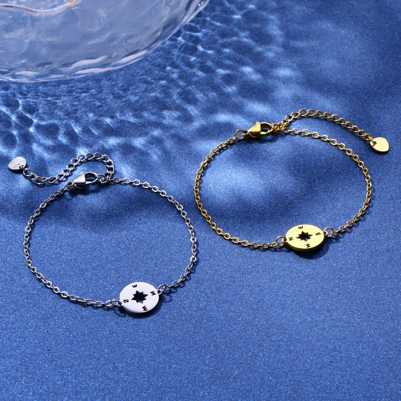 Simple Stainless Steel Compass Pendant Bracelet Simple Design Black Rose Gold Silver Yellow Options