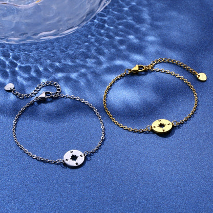 Simple Stainless Steel Compass Pendant Bracelet Simple Design Black Rose Gold Silver Yellow Options