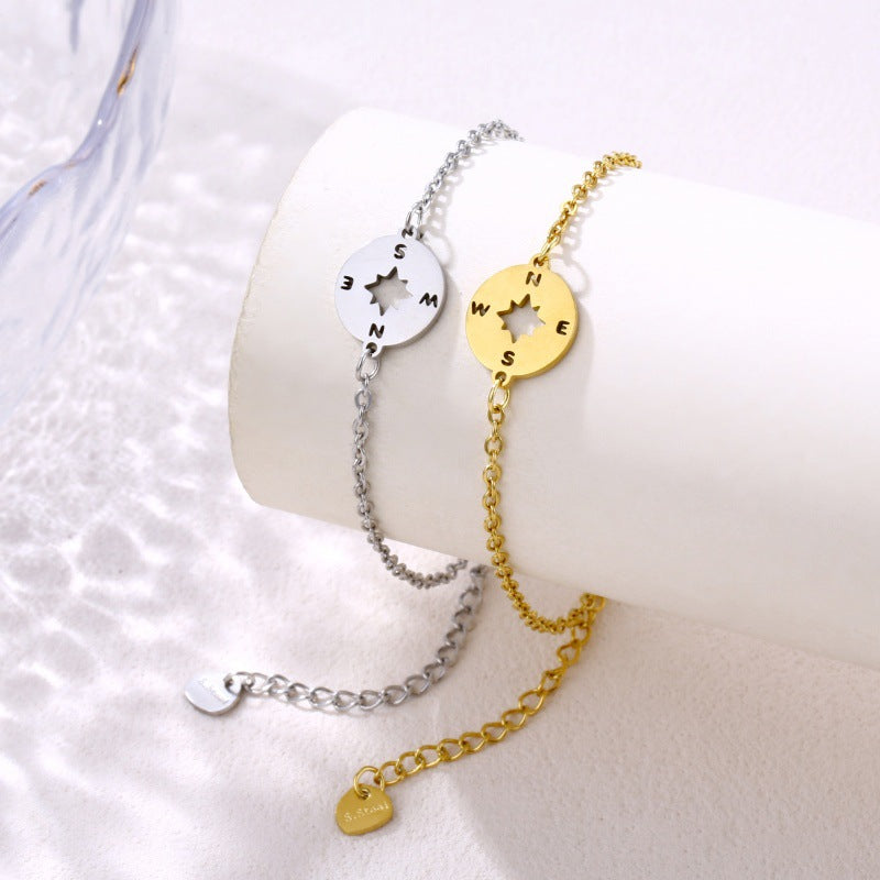 Simple Stainless Steel Compass Pendant Bracelet Simple Design Black Rose Gold Silver Yellow Options