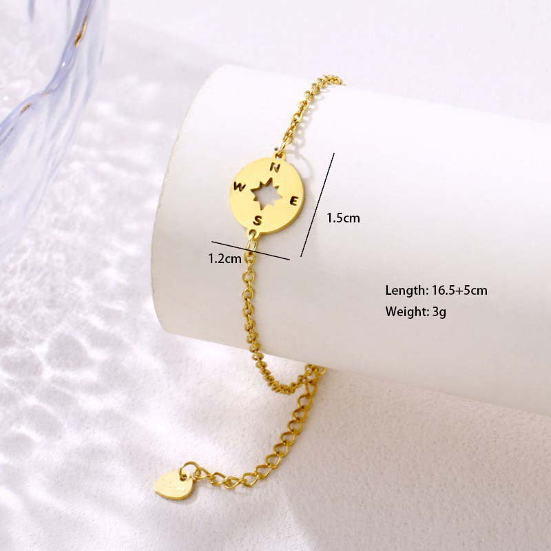 Simple Stainless Steel Compass Pendant Bracelet Simple Design Black Rose Gold Silver Yellow Options