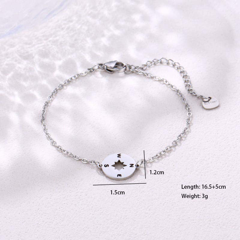 Simple Stainless Steel Compass Pendant Bracelet Simple Design Black Rose Gold Silver Yellow Options