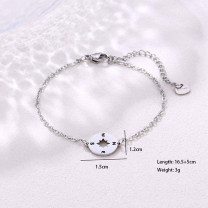 Simple Stainless Steel Compass Pendant Bracelet Simple Design Black Rose Gold Silver Yellow Options