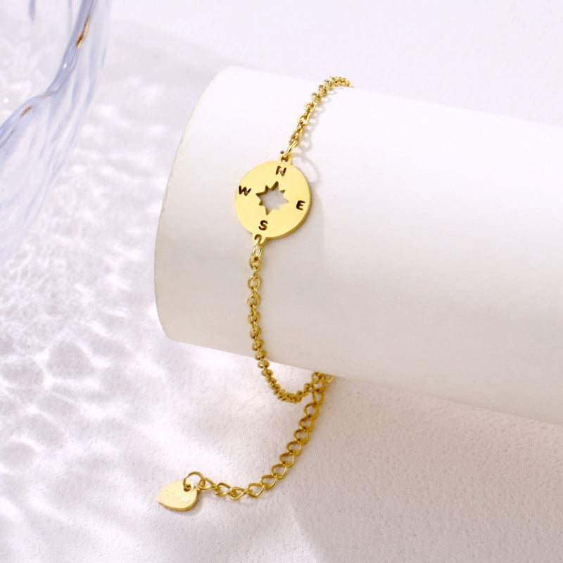 Simple Stainless Steel Compass Pendant Bracelet Simple Design Black Rose Gold Silver Yellow Options