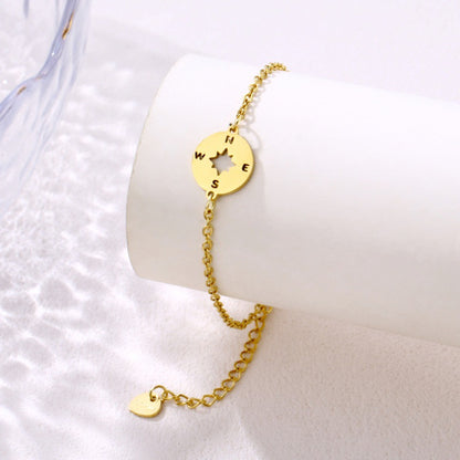 Simple Stainless Steel Compass Pendant Bracelet Simple Design Black Rose Gold Silver Yellow Options