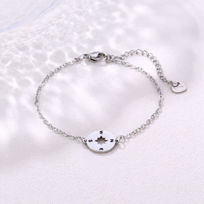 Simple Stainless Steel Compass Pendant Bracelet Simple Design Black Rose Gold Silver Yellow Options