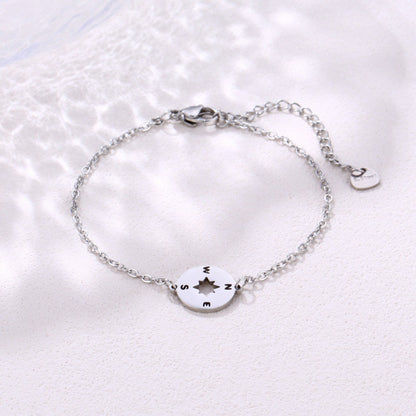 Simple Stainless Steel Compass Pendant Bracelet Simple Design Black Rose Gold Silver Yellow Options