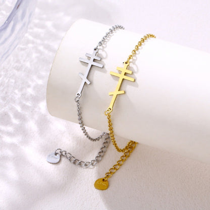 Stainless Steel Cross Bracelet Simple Orthodox Geometric Artificial Pearl Women's Jewelry Accessory Anniversary Celebration
