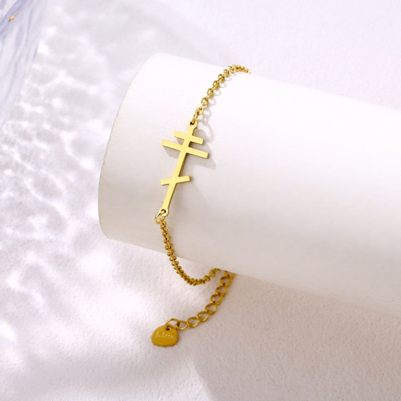 Stainless Steel Cross Bracelet Simple Orthodox Geometric Artificial Pearl Women's Jewelry Accessory Anniversary Celebration