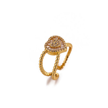 Heart Shape Ring For Women In 18K Real Gold Plated Copper With Zircon Inlay, Golden