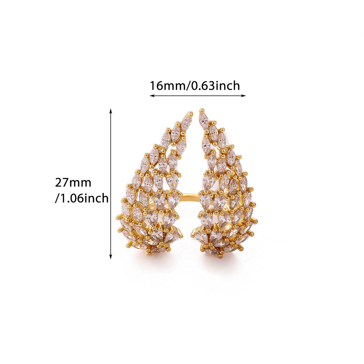 Heart Shape Ring For Women In 18K Real Gold Plated Copper With Zircon Inlay, Golden