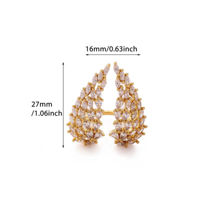 Heart Shape Ring For Women In 18K Real Gold Plated Copper With Zircon Inlay, Golden