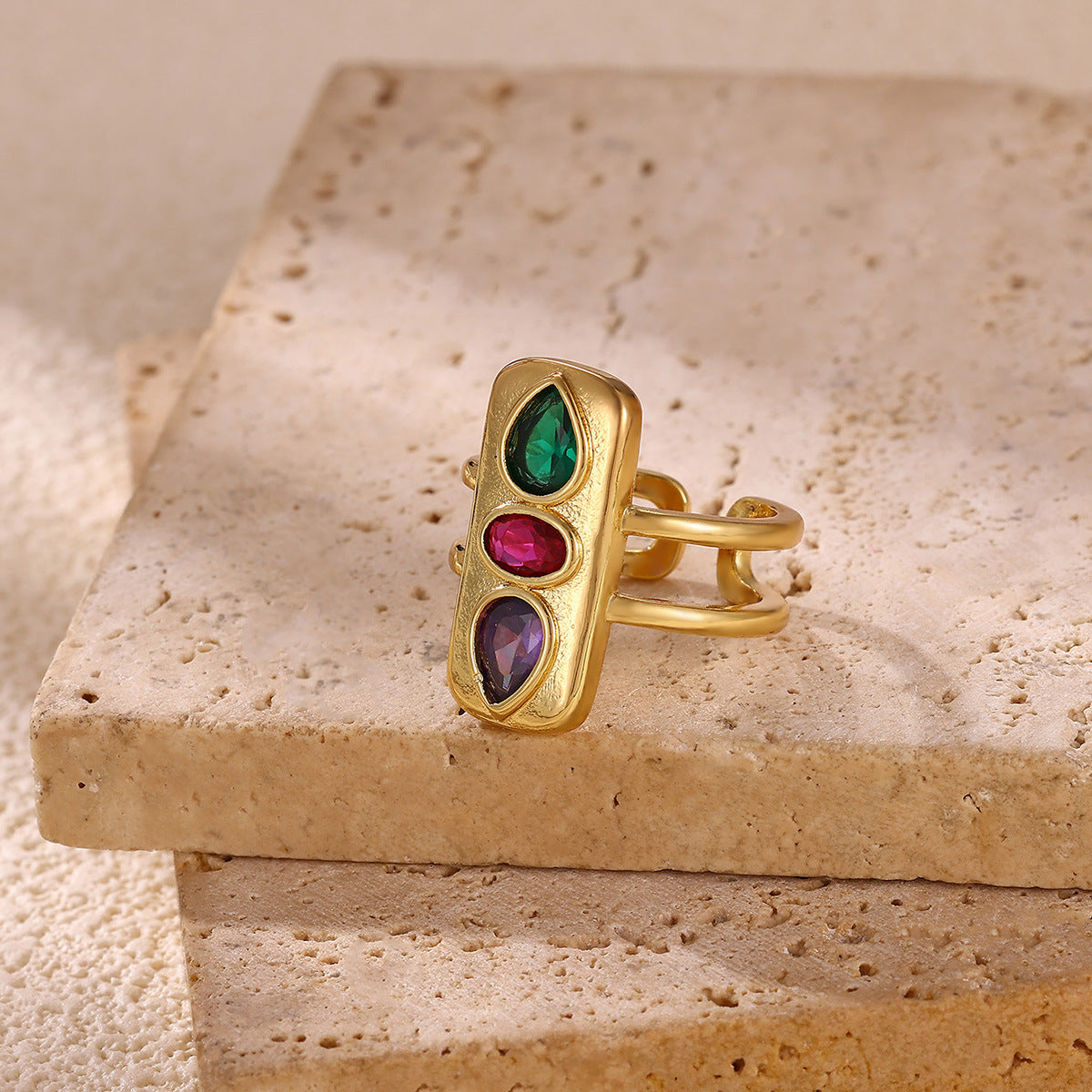 Heart Shape Ring For Women In 18K Real Gold Plated Copper With Zircon Inlay, Golden