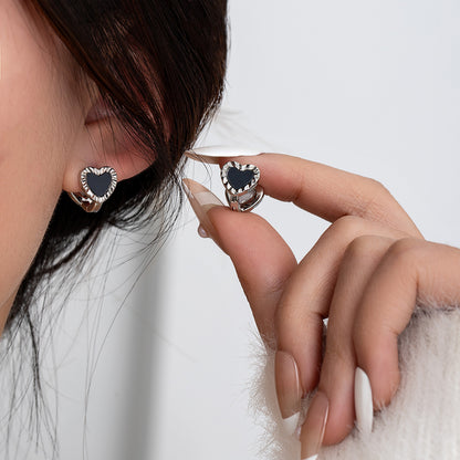 Double-sided Heart-shaped Earrings Ladies Minimalist Black And White Minimalist Jewelry Accessories